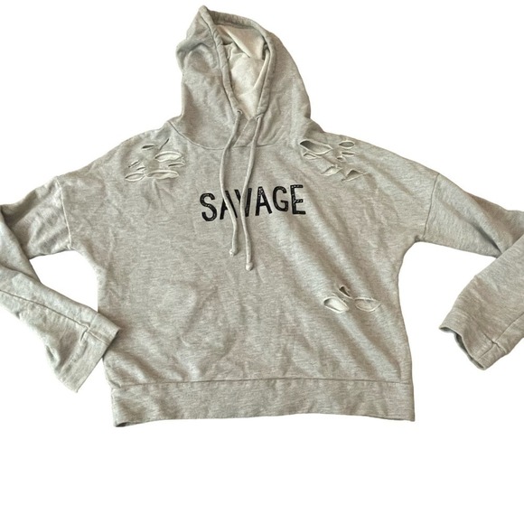 Savage Destroyed Cropped Hoodie Wet Seal Size Small - Picture 1 of 3